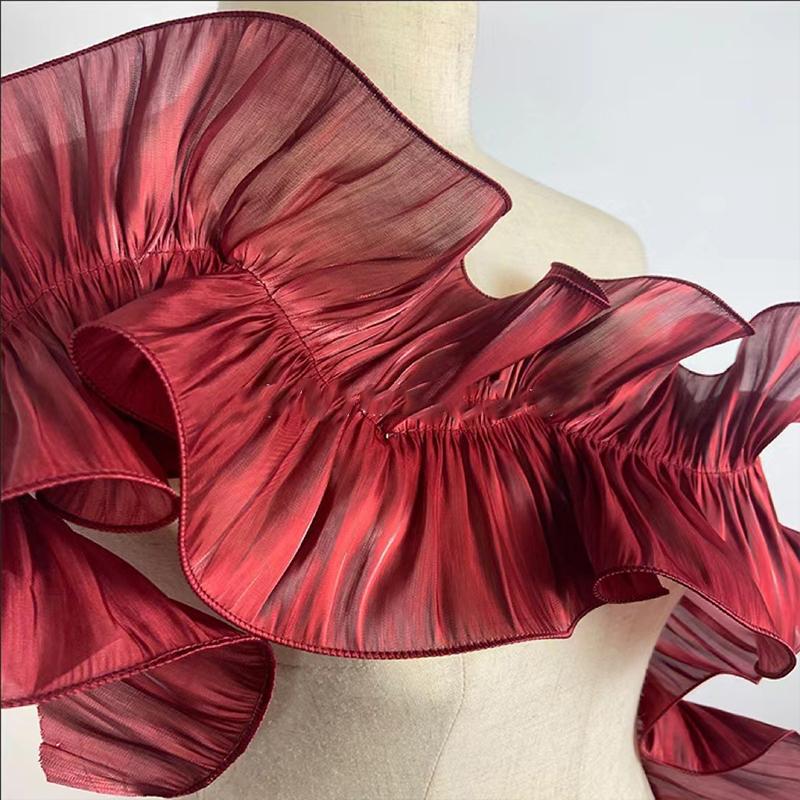 3 ярда Кружевная отделка "Большая волна" Яркий шелковый сатин Складчатая оборка Аппликация из ткани DIY Косплей Танцевальные представления Аксессуары для одежды