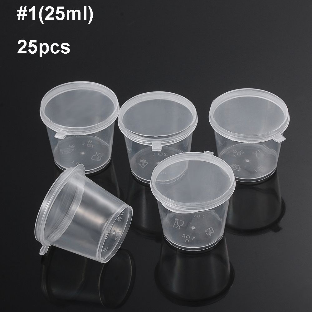 25Pcs 25/45ML Disposable Plastic Takeaway Sauce Cup Containers Food Box With Hinged Lids Small Pigment Palette Case