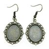 Drop & Dangle Earring Oval Ear Hook Glass Cabochon Base Setting Tray Vintage Jewelry SuppliesEarring Size 18x19mm QE017