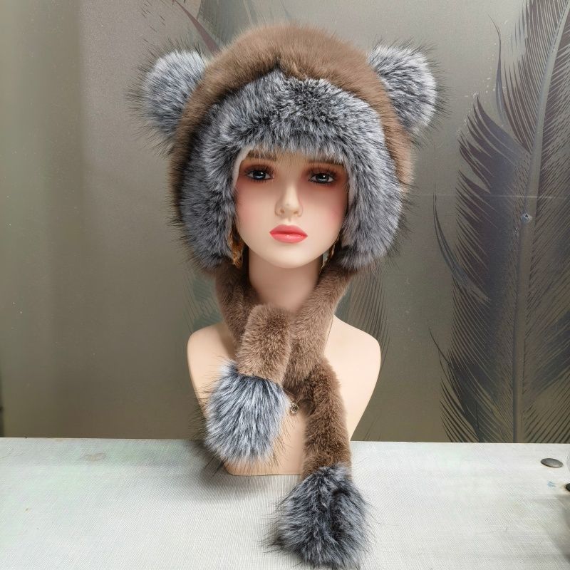 Bear Hat Winter Warm Scarf Hooded Integrated Head Hat Cycling Cold Protection Ear Protection Cute Plush Hat