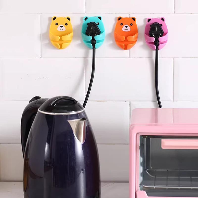 4Pcs Wall Storage Hook Bear Plug Bracket Punch-Free Power Plug Socket Holder Kitchen Stealth Hook Wall Adhesive Hanger Bathroom