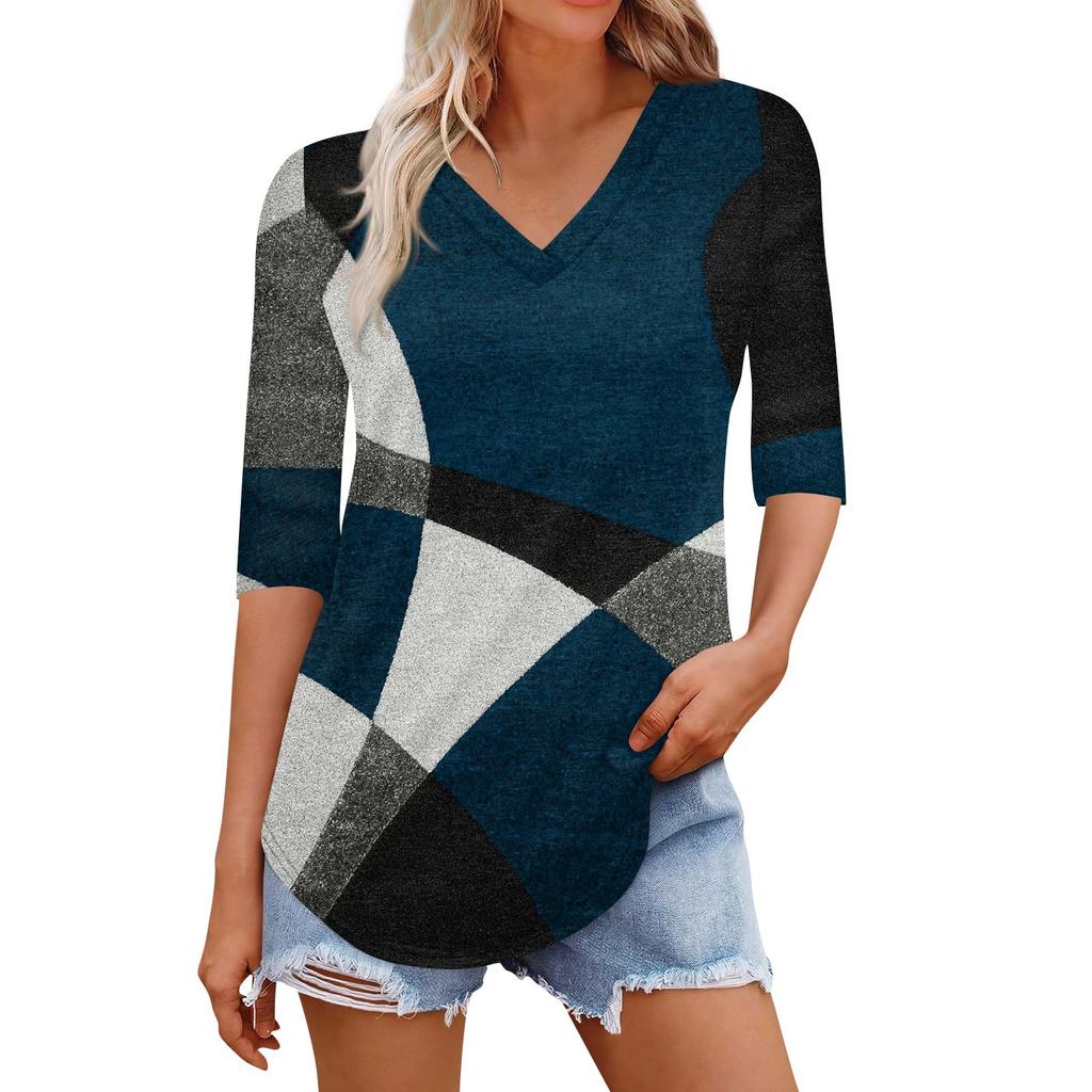 Shirts For Women Trendy V Neck T Shirts Casual Printed Blouse Half Sleeve Tops For Women