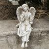 Ретро Статуэтка Ангела с Крыльями, Фигурка Молящегося Ангела из Смолы, Элегантная Сидящая Скульптура Ангела для Декора Сада на Открытом Воздухе и Внутри Помещений