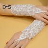 1 Pair Women Prom Gloves See-through Lace Flower Pattern Faux Pearl Decor Fingerless Adjustable Performances Bride Wedding Photo Prop Wrist Cuffsy