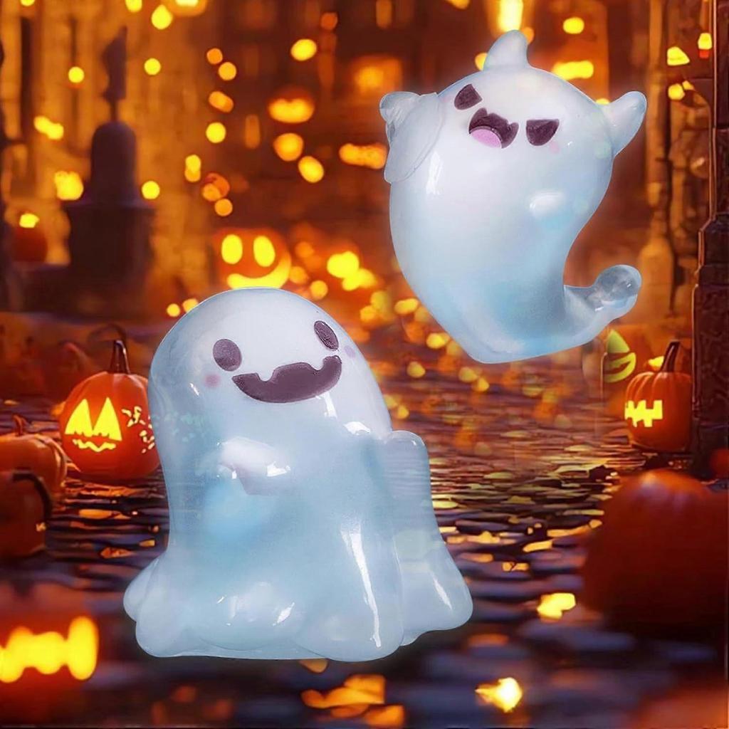 6Pcs Halloween Mini Ghost Figures with Box, Luminous Ghost Miniature Resin Figurines, Glow in The Dark Mini Resin Ghosts, for Halloween Party Favors