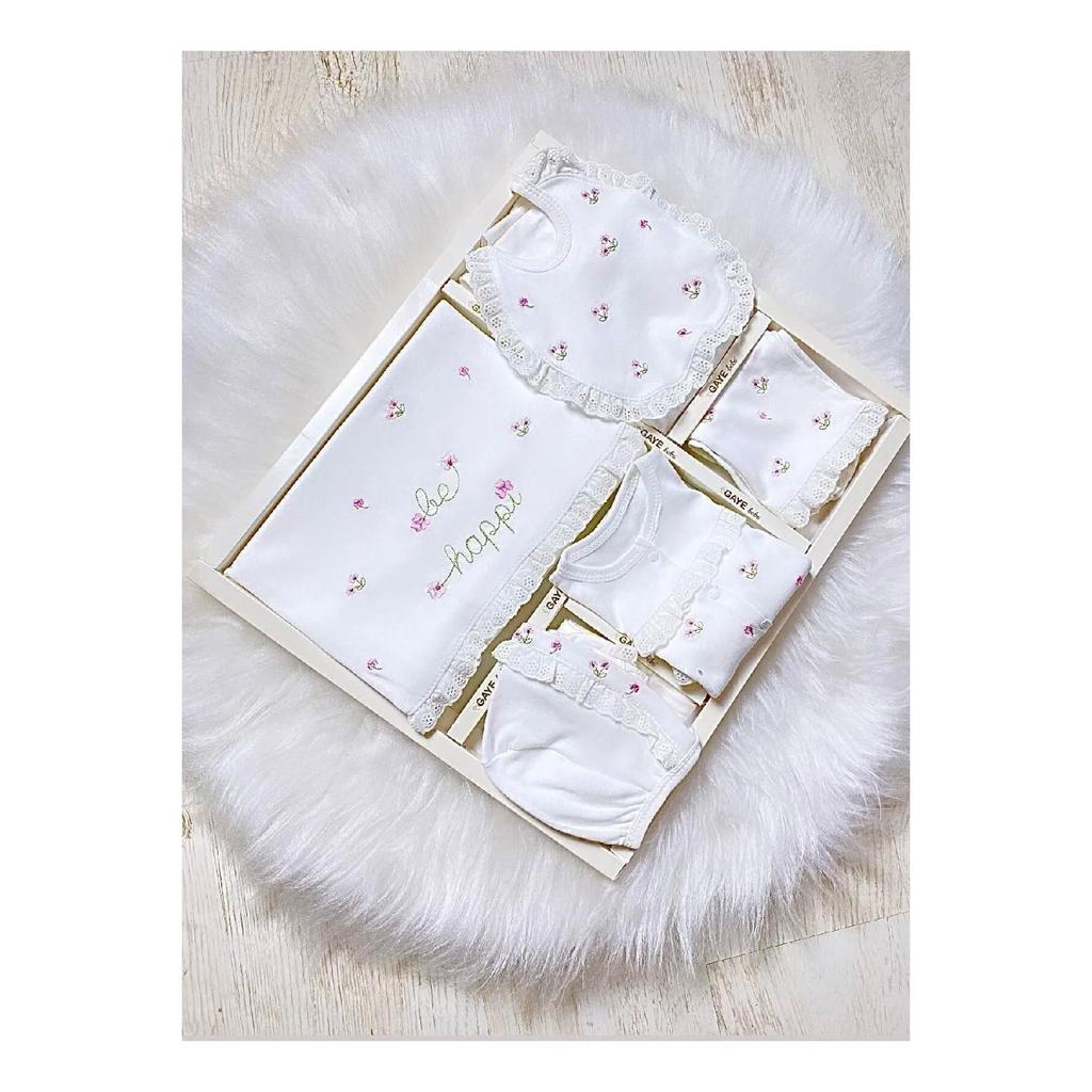 Baby Girl White Be Happy Embroidered Scalloped Luxury 10 Pack Hospital Release - 6633