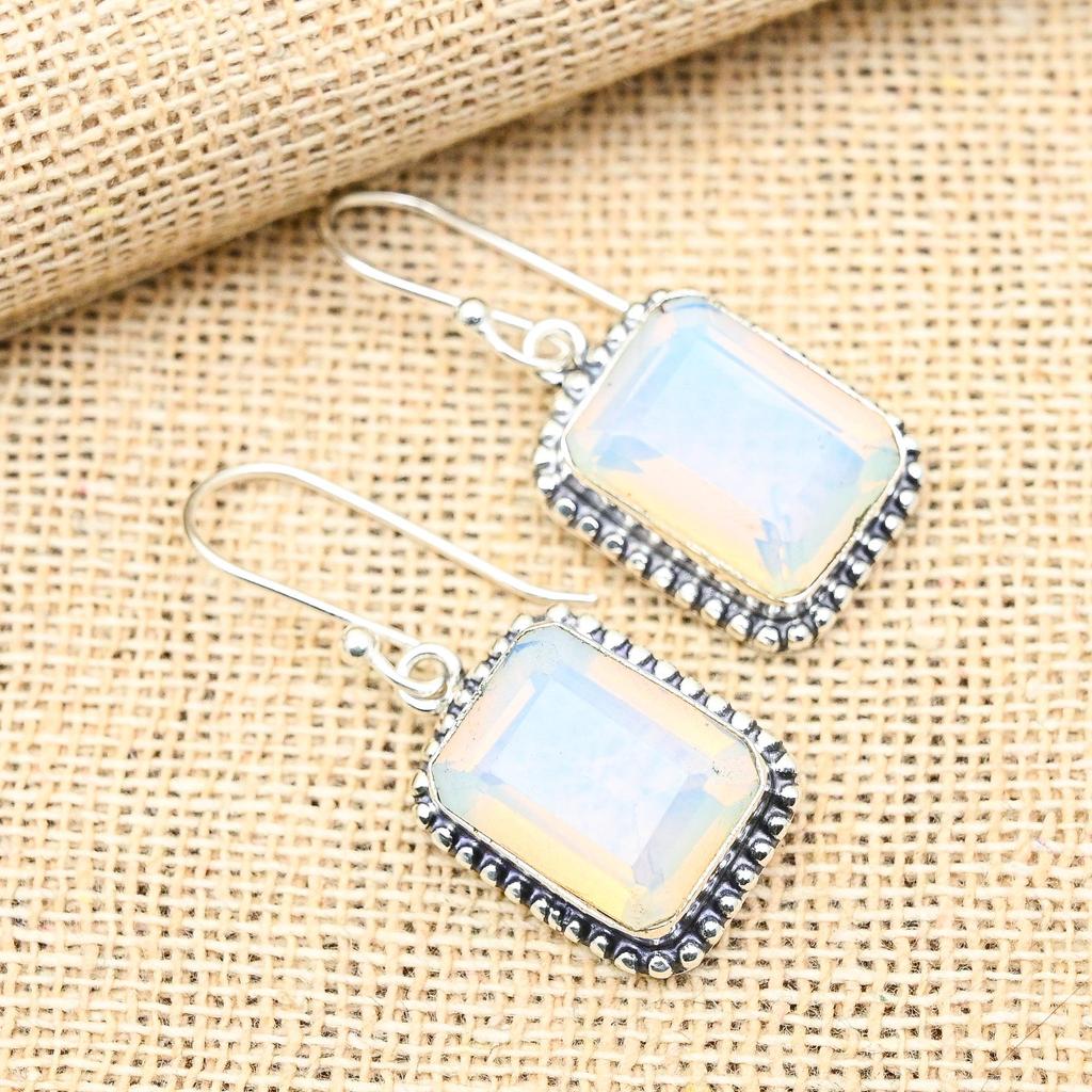 Milky Opal Gemstone Handmade 925 Sterling Silver Jewelry Lovely Earrings For Women