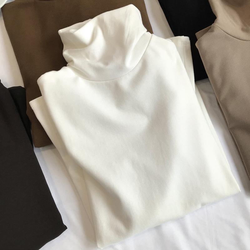 Женские футболки с длинным рукавом с высоким воротником и однотонным воротником