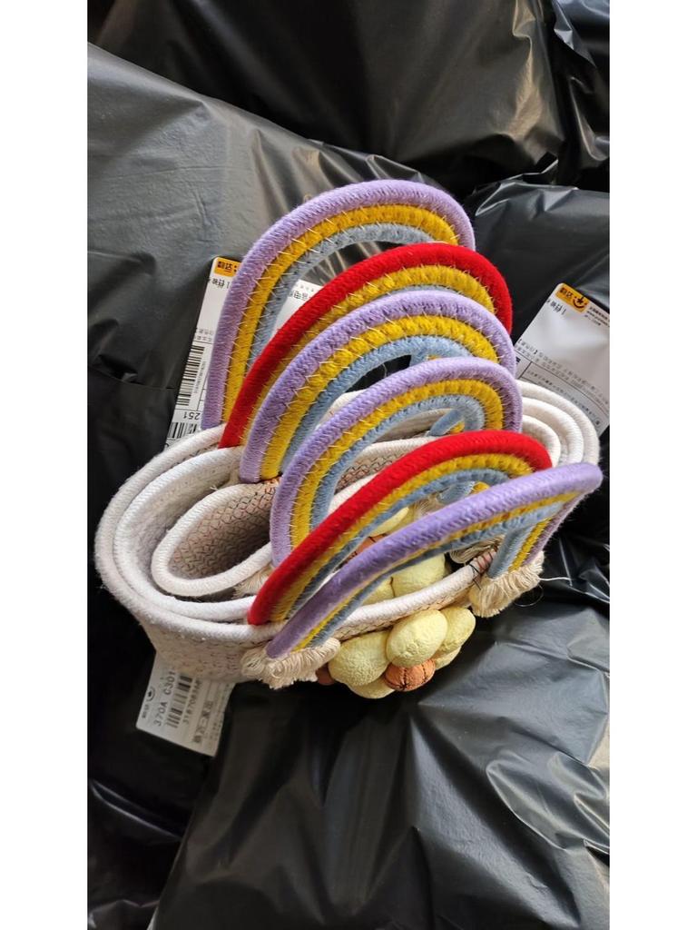 Радужное облако детская корзина: Плетеная сумка из хлопковой веревки и сувенир на день рождения