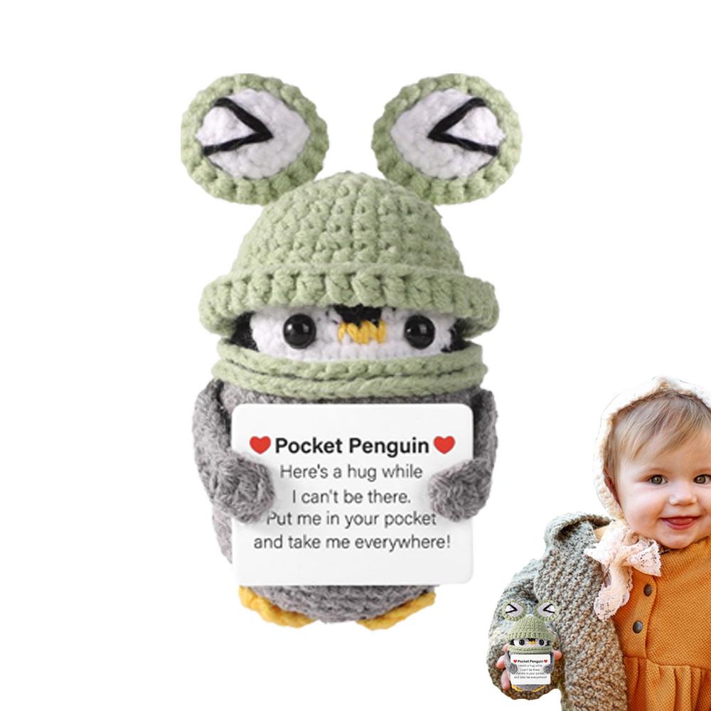 Funny Positive Penguin Collectible Doll With Encouragement Card Small And Cute Toy Wearing Hat Doll For Cheer Up Decorations