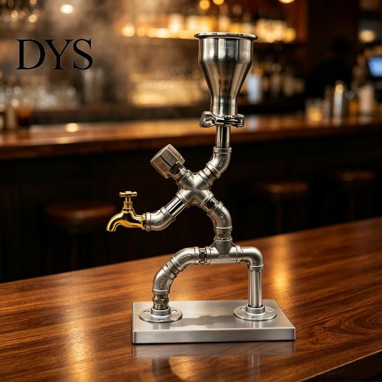 Bar Counter Whiskey Decanter Vintage Industrial Wine Dispenser, Metal Pipe Liquor Dispenser with Brass Tap, Countertop Unique Spirit Vodka Stand, Home