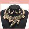 Decoration Rhinestone Creative Crocodile Design Women Necklace And Earring Set