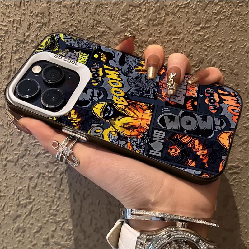 Черный чехол для телефона в стиле комиксов с граффити для iPhone 17 Air 16 e 15 14 13 12 11 Pro Max Plus Mini SE 2020 2022 Ударопрочный