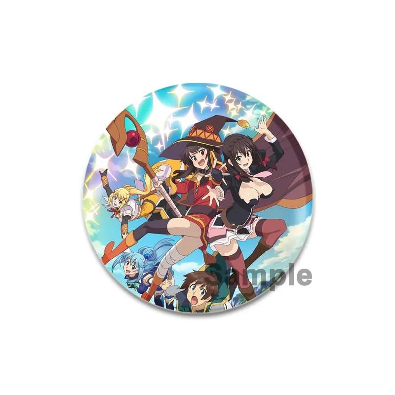 32/44/58 мм аниме KonoSuba значки Megumin Aqua значок ручной работы брошь нагрудник для рюкзака одежда аксессуары подарок