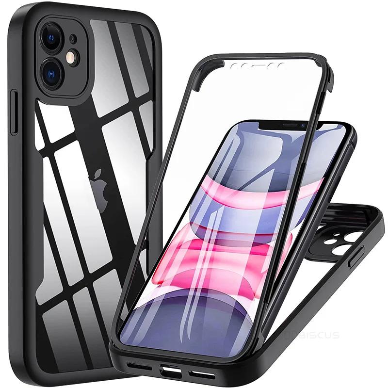 Противоударный защитный чехол на 360 градусов для iPhone 15 14 13 Pro Max 12 11 X XS XR 7 8 Plus SE 2020 2022 SE2 SE3 Mini двухсторонние чехлы