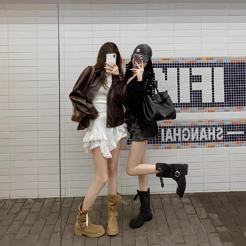 Wasteland Dunes~ Super Soft Waxy Thick-soled Locomotive Buckle Short Boots Women's Martin Boots Pile Boots