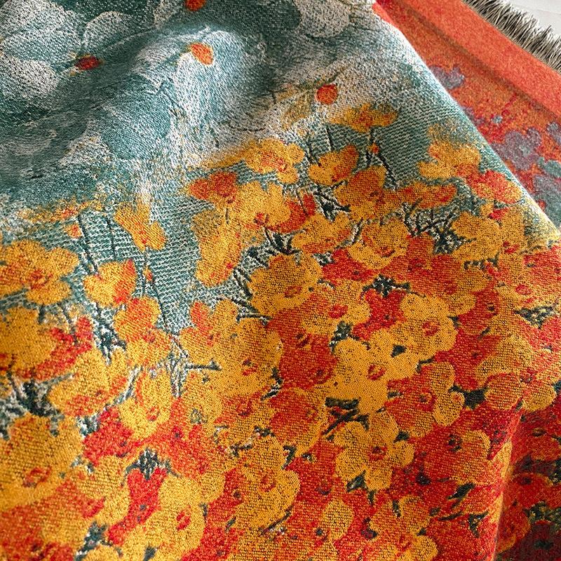 Fashion Imitation Cashmere Scarf Women's Ginkgo Biloba Double-sided Thickened Scarf In Autumn and Winter To Keep Warm Shawl