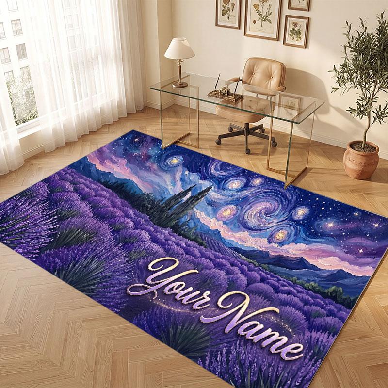 Space Cosmic Theme Crystal Velvet Floor Rug Personalized Custom Name Text Warm Carpet Home Decoration