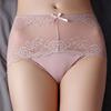 Women Underpants Hollow Out Super Breathable Soft Solid Color Mid Waist Anti-septic Elastic Flower Embroidery Lace