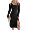 Autumn Black White Clash Dress Casual Halter Women's Split Dress
