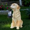Outdoor Decors Garden Statue Cute Dog Figurine with Solar Light Waterproof Sculpture Gift for Patio Yard Porch