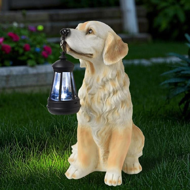 Outdoor Decors Garden Statue Cute Dog Figurine with Solar Light Waterproof Sculpture Gift for Patio Yard Porch