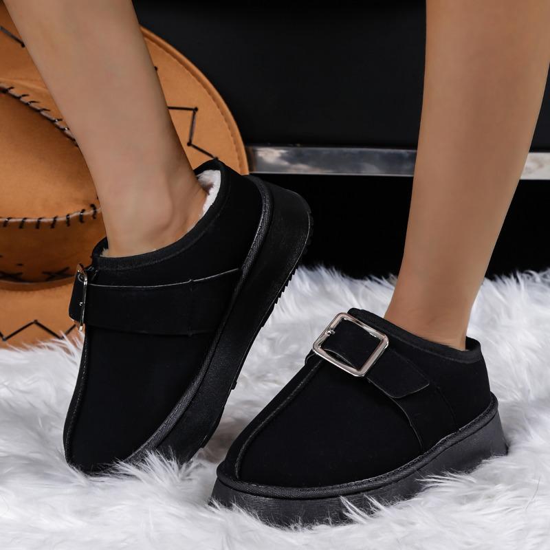 Женская обувь 2024 года, сабо с круглым носком, толстая подошва, мокасины, меховые, новые зимние туфли на толстой подошве, резиновая подошва, противоскользящие зимние ботинки