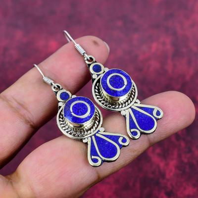 Серьги из лазурита из стерлингового серебра 925 пробы, серьги-гвоздики с драгоценными камнями ручной работы в непальском стиле, подарки для жены, совершенно новые серьги