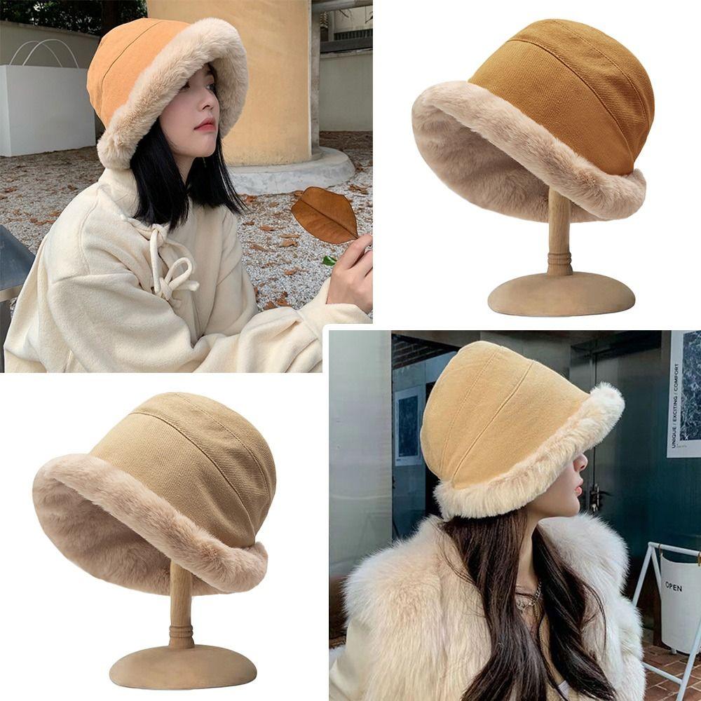 Winter Soft Casual Faux Fur Plus Velvet Panama Hat Fisherman Cap Bucket Hat Sun Cap