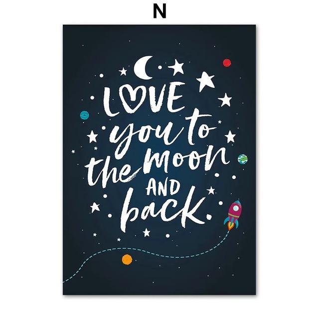 1Pcs Wall Art Canvas Painting Cartoon Astronaut Interior Paintings Living Room Home Decor Space Numbers Letters Kindergarten No Frame