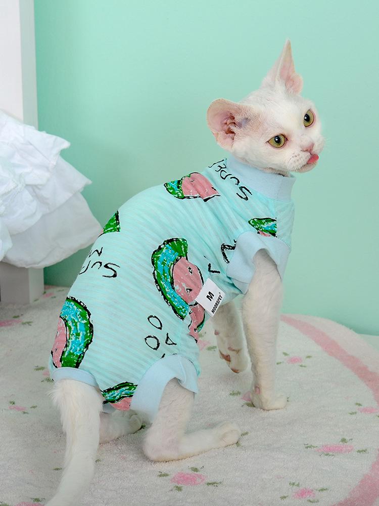 Жилет MOORSPET для кошек породы сфинкс, весна/лето - легкий хлопок, защита живота, дизайн с четырьмя лапами для лысых кошек