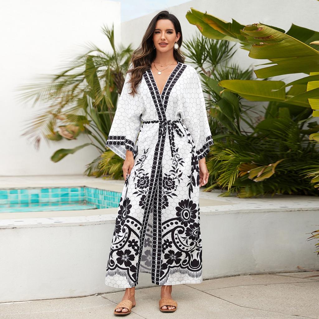 Cross-border European and  New Cardigan Kimono Bikini Sunscreen Plus Size Dress Swimsuit Outer Blouse 3898