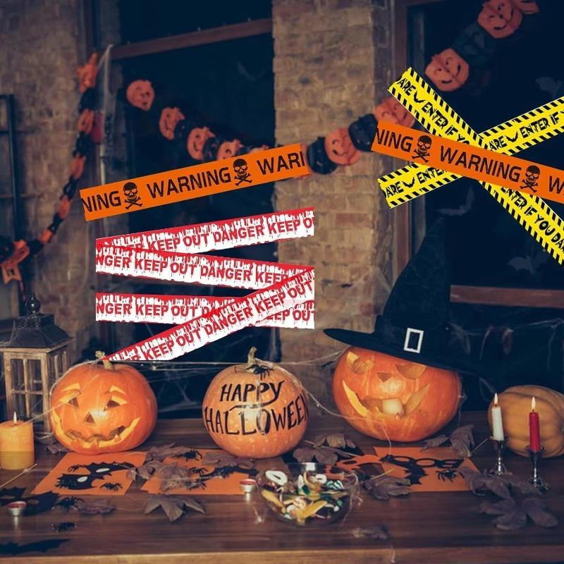 Halloween Isolation Warning Tape with Bold Danger Signs Durable Plastic Material for Yard Haunted House Party Decoration