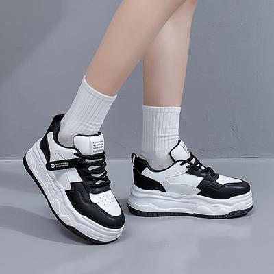 Женские повседневные кроссовки на толстой платформе, дышащие кроссовки из искусственной кожи для ходьбы, удобные кроссовки на шнуровке для бега для женщин, легкие кроссовки для тренировок и тенниса