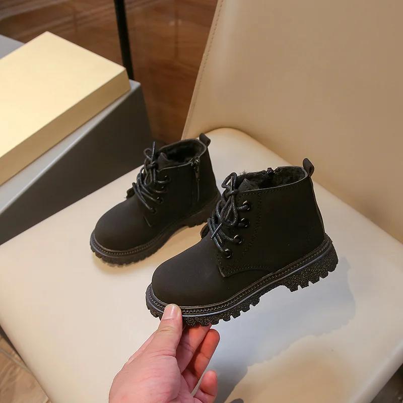 Зимние ботинки для девочек, однотонные, простые, детские, зимние ботинки, модные, универсальные, детские, повседневные, для мальчиков, хлопковые, ботильоны, теплые, плюшевые, новые