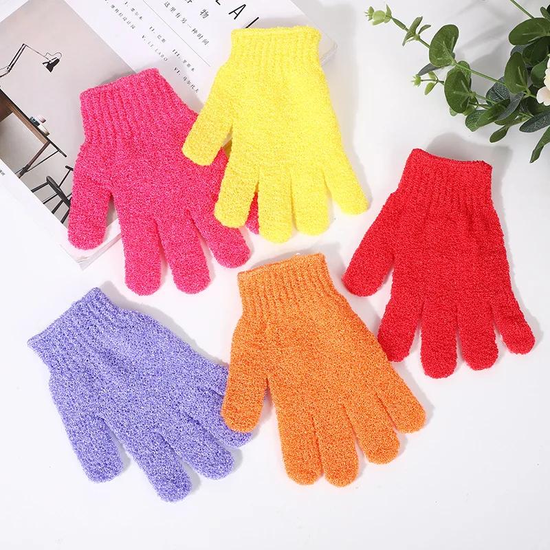 Double-Sided Bath Exfoliating Gloves, 5-Finger Design with Silk-Nylon Fabric, Strong Scrubbing Mittens for Body & Back Care