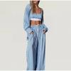 Повседневный комплект женской рубашки с полосатым лацканом, сексуальные брюки-трубы со шнуровкой и высокой талией, весенний модный элегантный женский костюм-майка в стиле пэчворк 2025 года