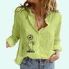 Women Fashion Loose Cotton Linen Long Sleeve T-shirt Female Lapel Collar Buttoned Top Casual Flower Print Blouse