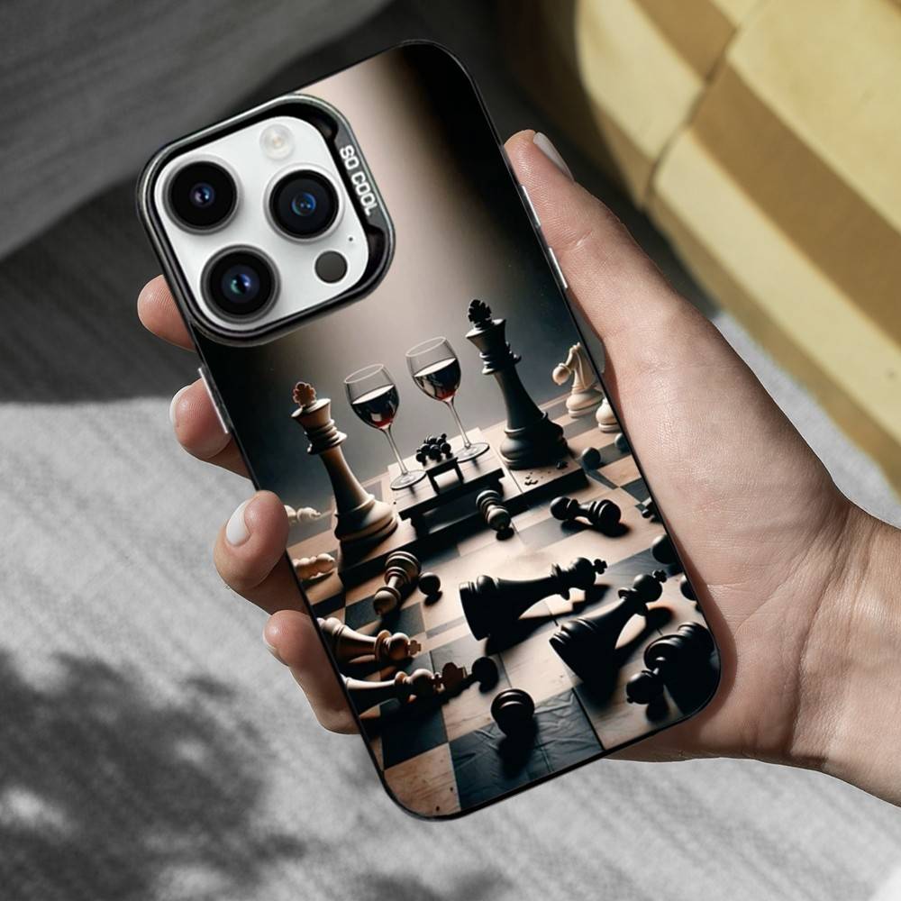 Чехол для телефона с рисунком шахматной доски для iPhone 16,15,14,13,12,11,Mini,Pro,MAX Черный Матовый Ударопрочный Чехол