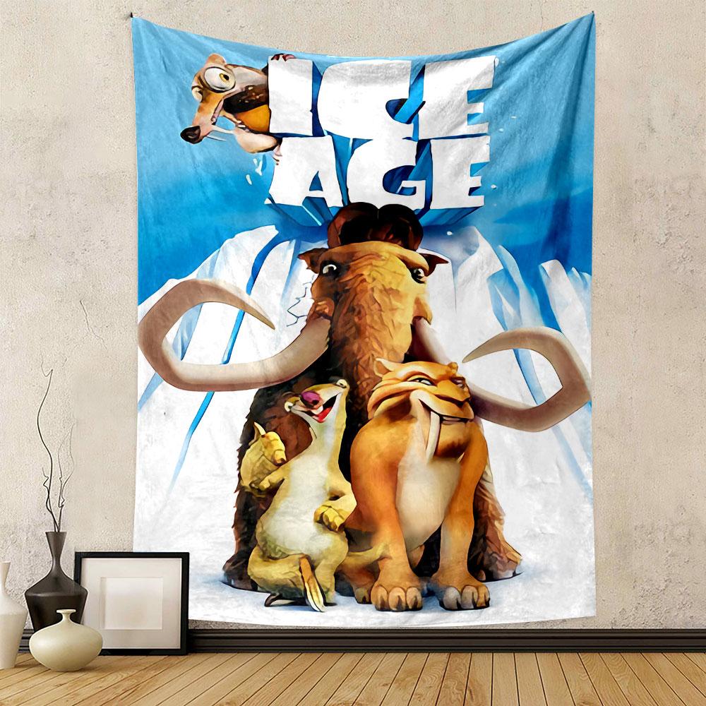 Ice Age Movie Tapestry Wall Hanging, Sid Sloth Cartoon Art, Fun Family Wall Decor for Kids Bedroom Playroom