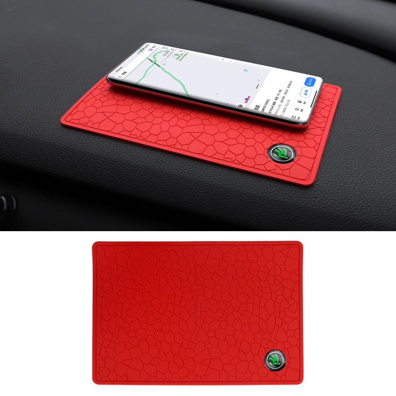 1Pcs Car Logo Anti Slip Mat Interior Dashboard Accessories For Skoda Octavia Kodiaq Enyaq iV Kamiq Superb Fabia Rapid Vision RS
