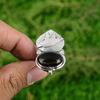 Natural Smoky Quartz Gemstone Solitaire Bird Brown Adjustable Ring 925 Silver