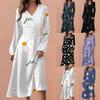 Women's Spring And Autumn Casual Fashion V-neck Long Sleeve Floral Printed Long Dresses
