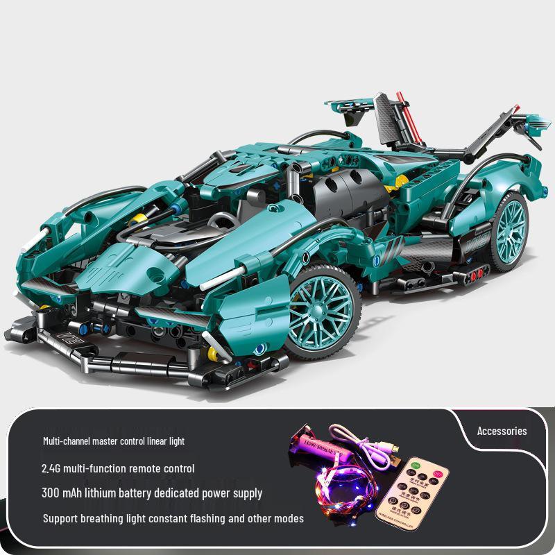 Киберпанк Черный Концепт V12 Спортивный Автомобиль Строительные Блоки: Детская игрушка на дистанционном управлении