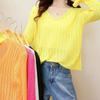 Autumn Women's Korean Version V-neck Hollowed Out Long Sleeved Knitted Sweater Loose and Fashionable Pure Short Top