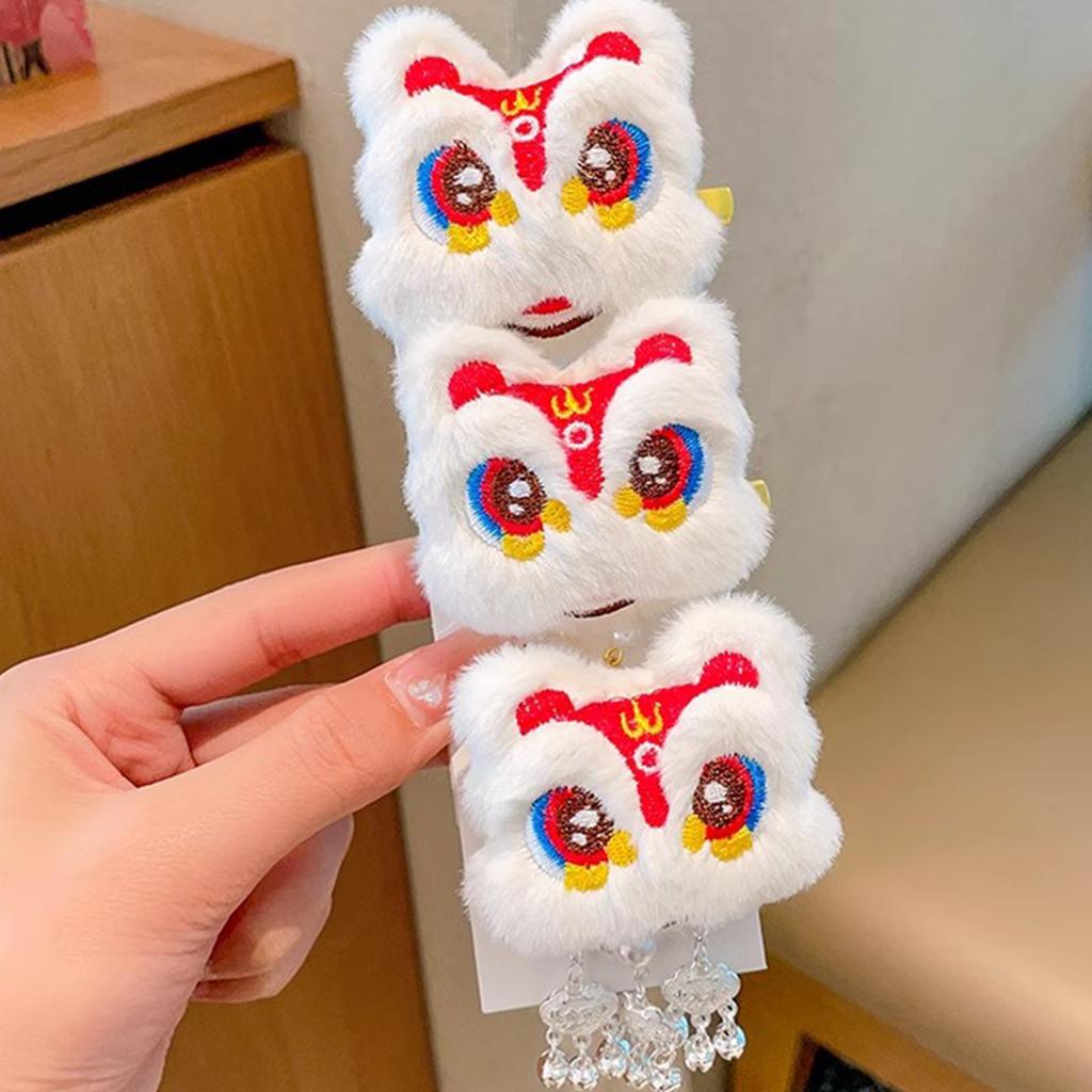 1 Pair Chinese Style Plush Dancing Lion Doll Hair Clips Tassels Cartoon Hairpins Alligator Clips Hanfu Hair Accessories