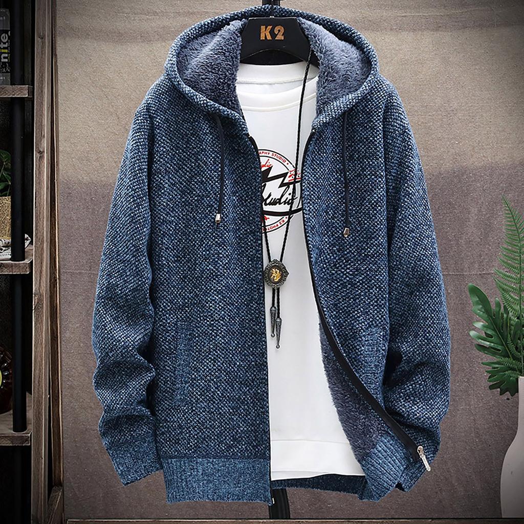 Men's Fall And Winter Casual Sweater Jacket Warm Knit Sweater Hooded Hoodie