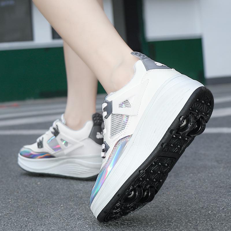 Детские роликовые коньки с четырьмя колесами, съемная плоская спортивная обувь для девочек, розовые роликовые коньки, спортивная обувь, розовые кроссовки