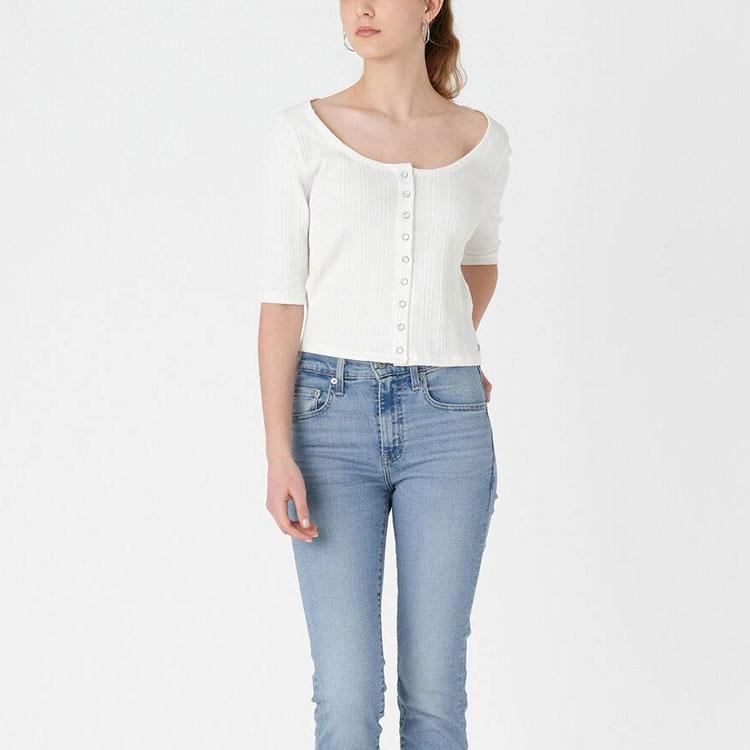 Levis Однотонный круглый вырез с коротким рукавом вязаный кардиган женские кардиганы белый A4769-0001