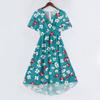 Women's Fashion Casual V Neck Short Sleeve Ruffled Vintage Printed Dresses